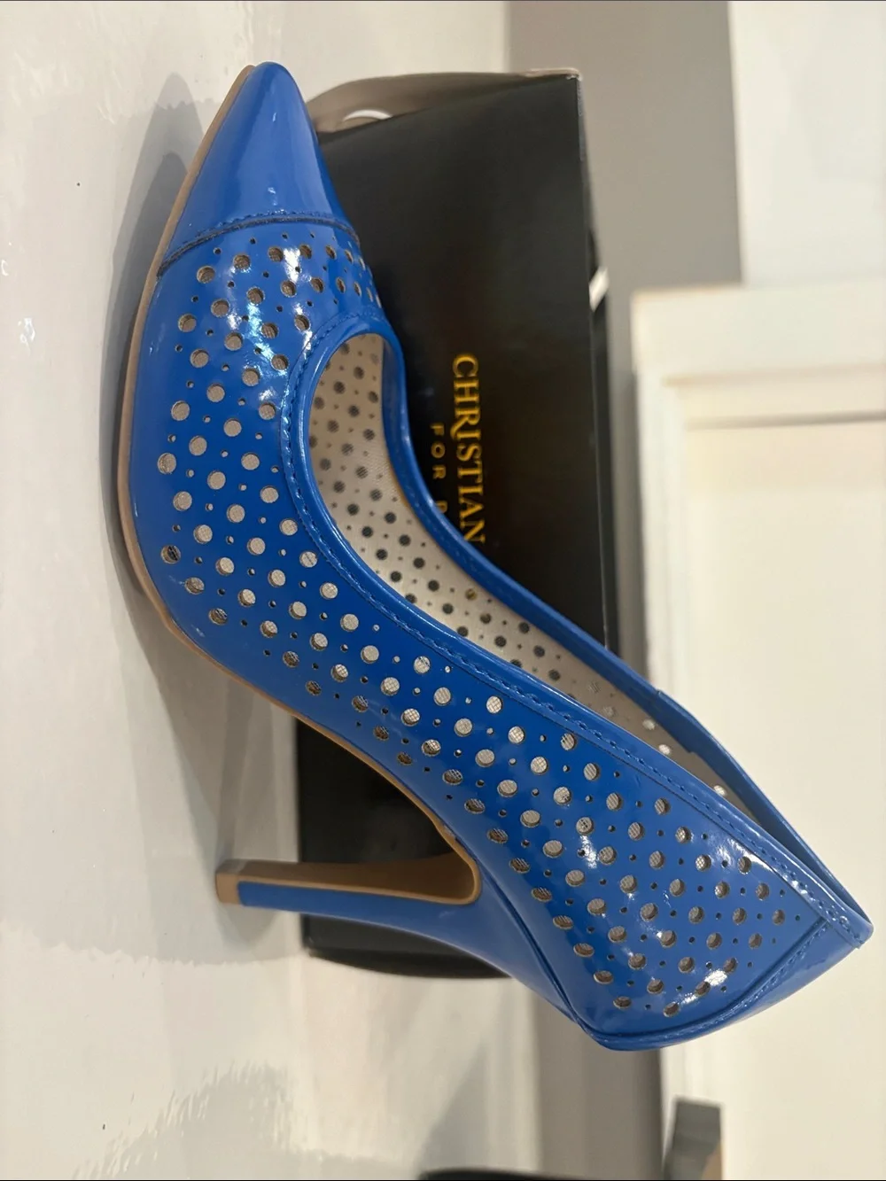 Christian Siriano Blue Perforated Pointed-Toe Pumps